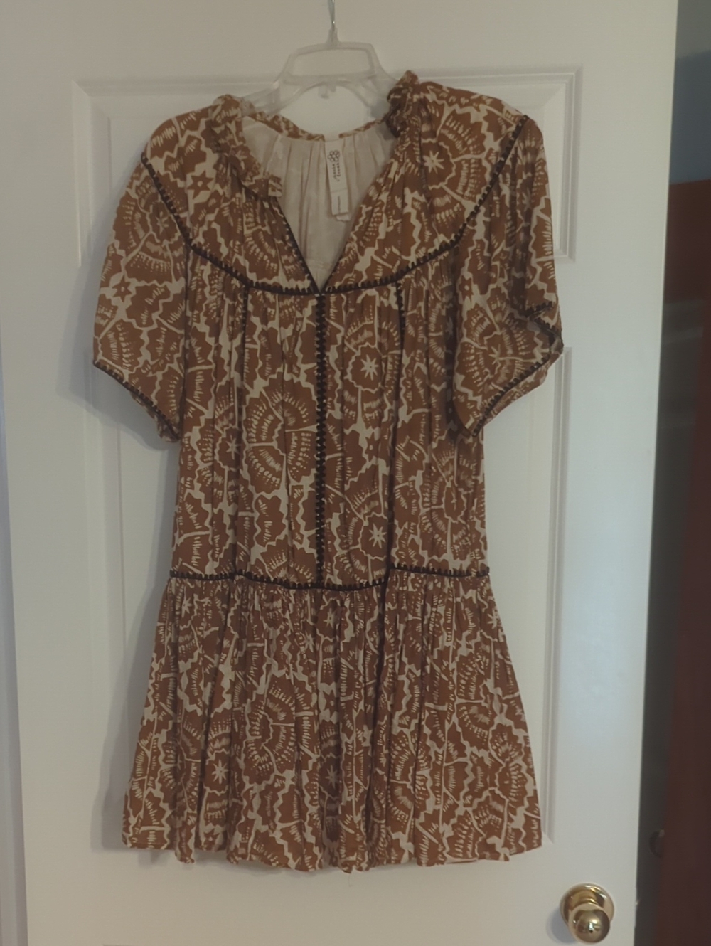 Uncle Frank Brown & Cream Printed Ruffle Hem Dress